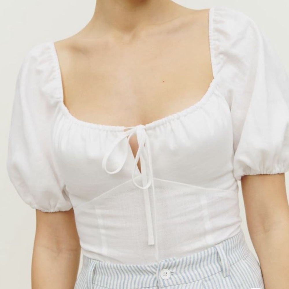 Reformation‎ Top Rory Linen Shirt Blouse Sz 6 Bohemian - Picture 3 of 12